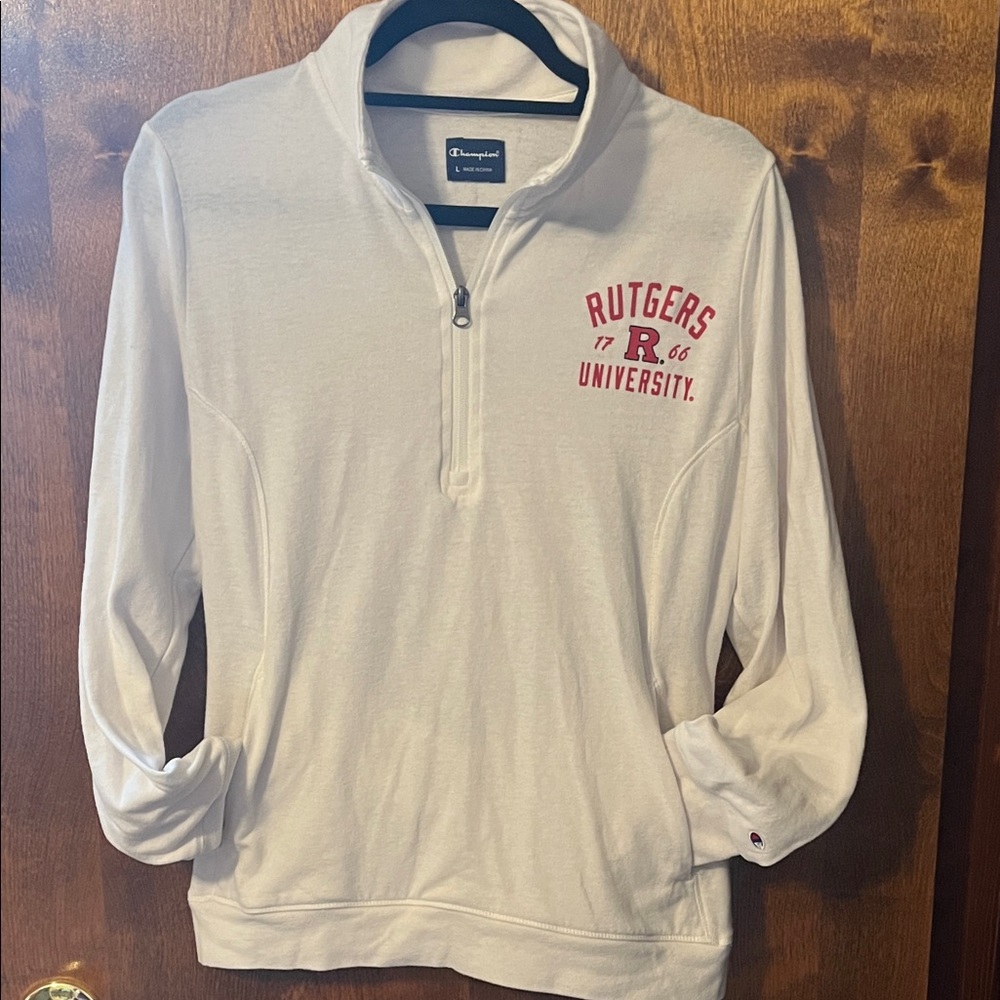 Champion White and Red Rutgers Quarter-Zip Pullover
